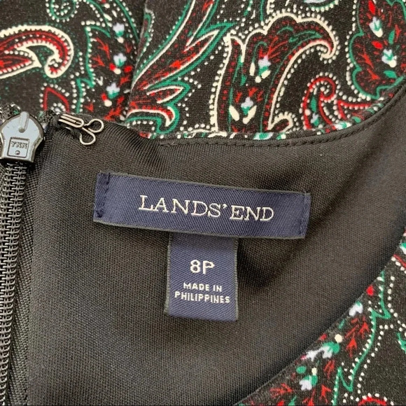 Lands End Knit Sleeveless Dress 8P  Stretch Pockets Black Red Floral Office Work - Picture 5 of 11